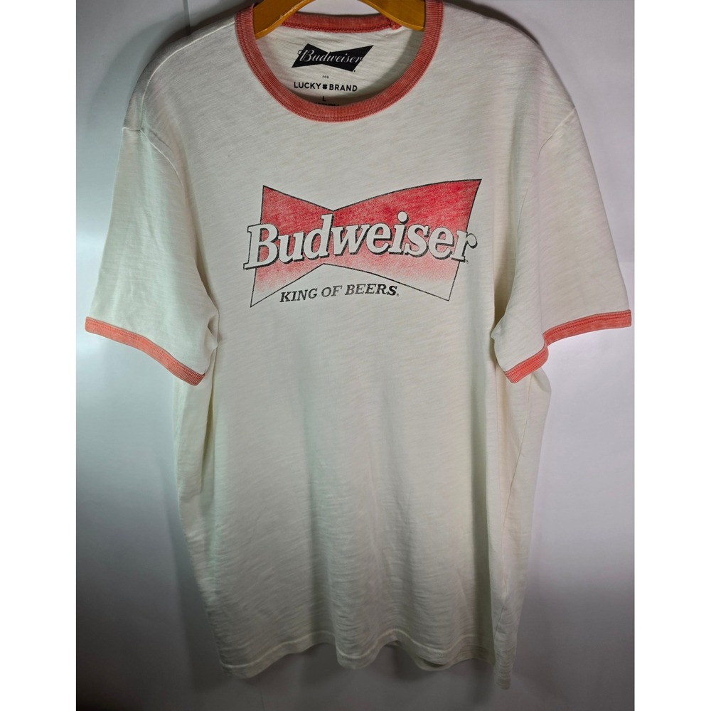 Lucky Brand Budweiser Ringer T Shirt Mens Large King of Beers Slub Graphic Tee